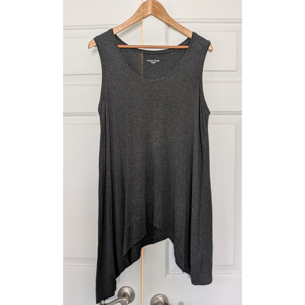 Eileen Fisher Charcoal Grey Asymmetrical Long Tunic Flowy Tank Top
